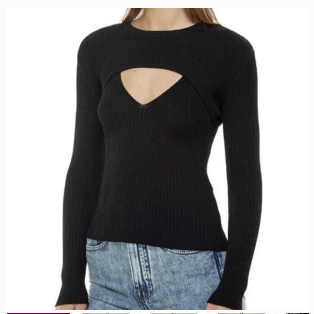 WAYF 2 piece Black V-neck Knit Long Sleeve Top 🖤 NWT XS